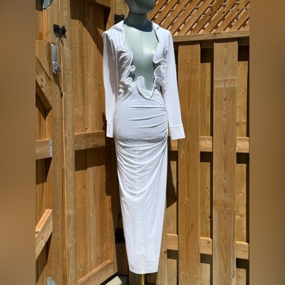 🆕 CHRISTOPHER ESBER 🧿 NWOT Venus Plunge Shirt Maxi Dress, White - Sz AU6 US 2 - Picture 7 of 16